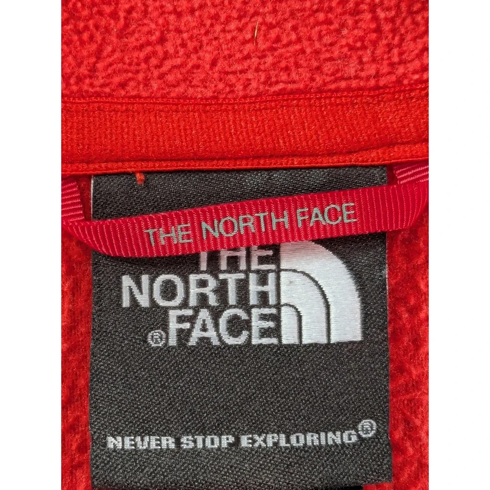 The North Face Mens Large Red Quarter Zip Fleece Pullover Grey Chest Pocket L